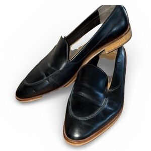EVERLANE Italian black leather loafers, stacked leather sole/heel; sleek! 9.5